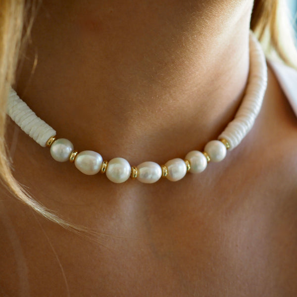 CHARLEE PEARL + SHELL BEADED NECKLACE