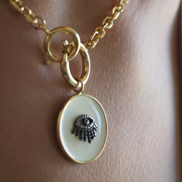 ASHE LASHED EVIL WHITE ENAMEL DISC NECKLACE