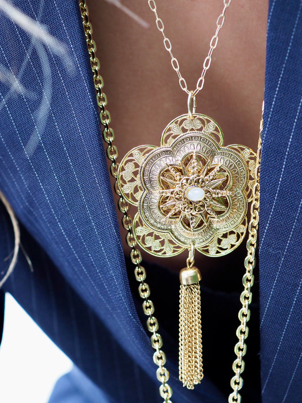 CHARLEY  FILAGREE FLOWER BURST WITH TASSEL