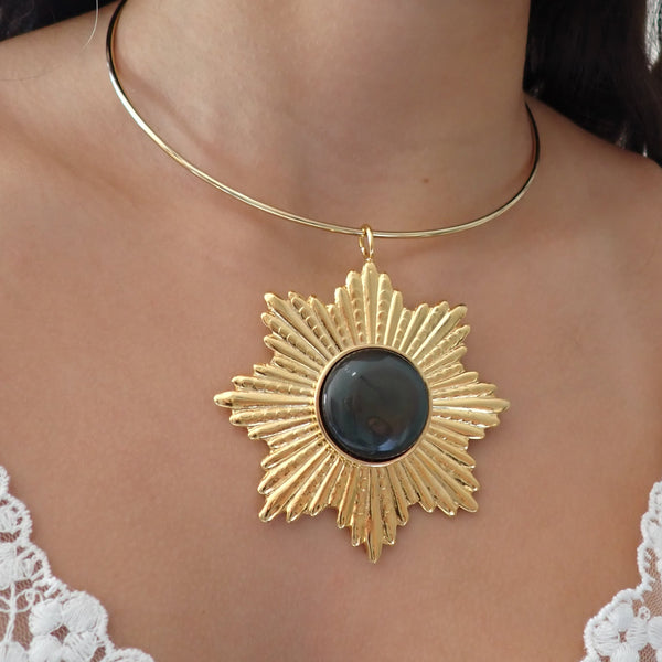 HADLEY BLACK OBSIDIAN DISC NECKLACE