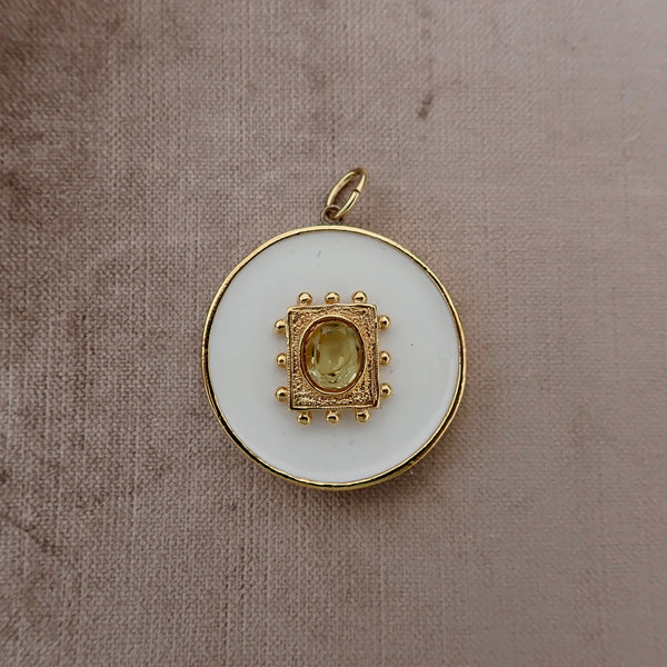 HENRIE DOTTED RECTANGLE CENTER WHITE ENAMEL DISC