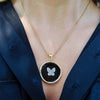 LIVEE ENAMEL PAVE BUTTERFLY DISC NECKLACE
