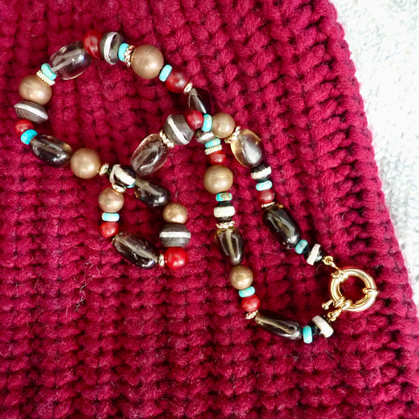 MAYA  SMOKEY QUARTZ  BEADED NECKLACE