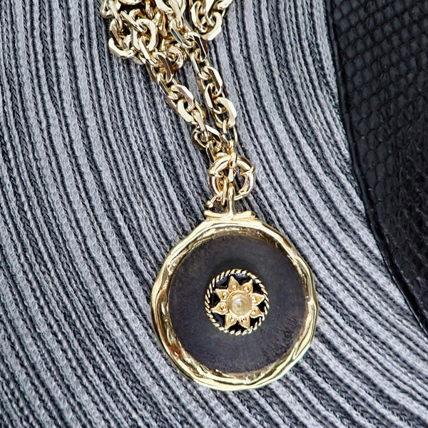 TATE WOODEN ETCHED DISC  NECKLACE