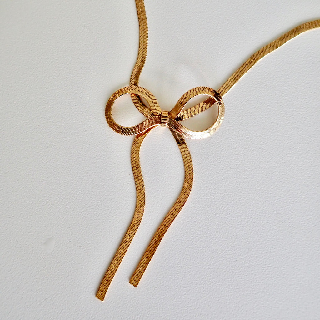 DANI  HERRINGBONE BOW NECKLACE