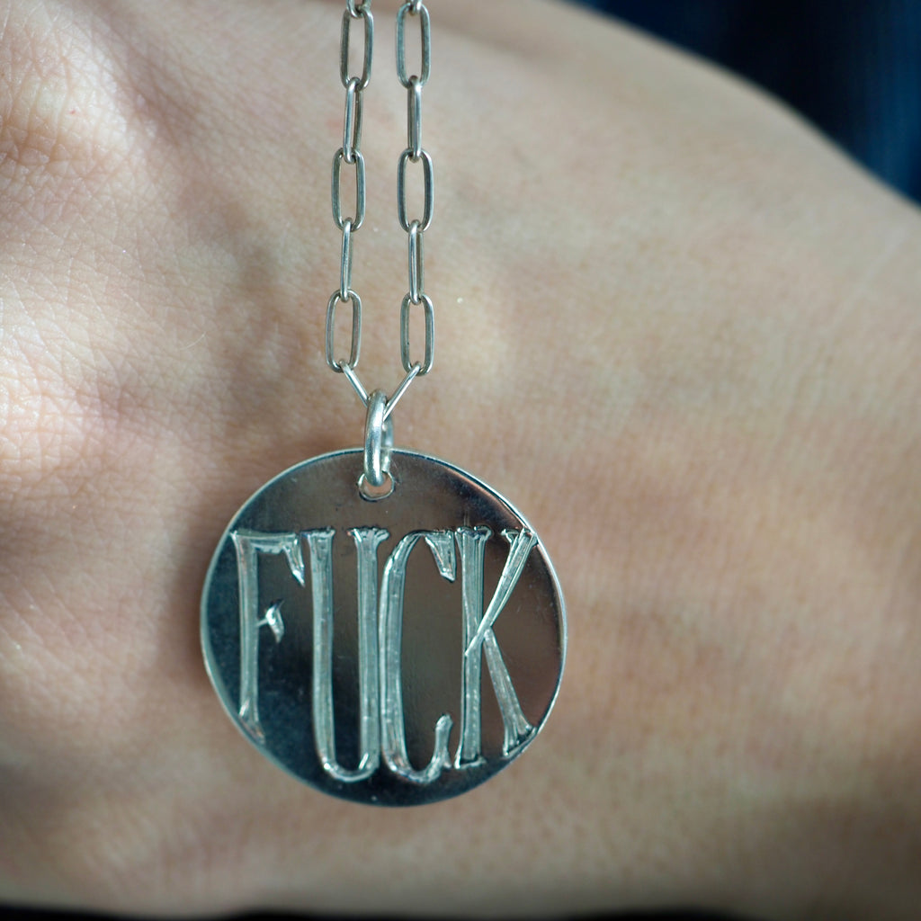 FUCK STERLING SILVER  DISC NECKLACE