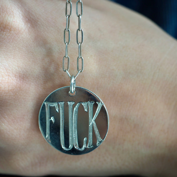 FUCK STERLING SILVER  DISC NECKLACE