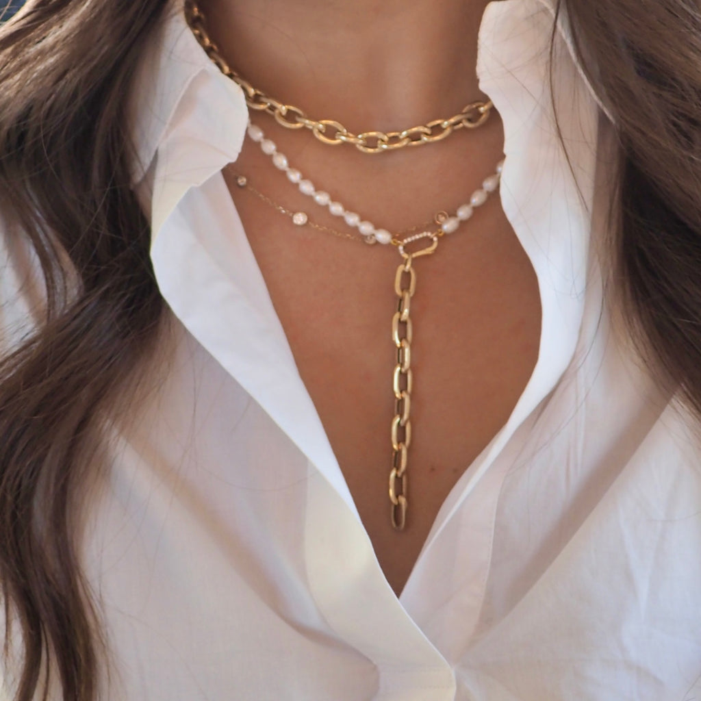 ANDI PEARL + CHAIN DROP  NECKLACE
