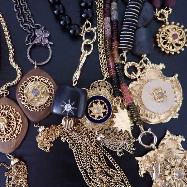 ALEXANDRA HAND ENGRAVED BURST TASSEL DROP NECKLACE