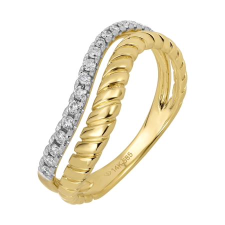 NOAH DOUBLE BANDED WAVE  GOLD + DIAMOND  BAND RING