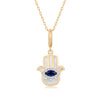 CHAR SAPPHIRE MOTHER OF PEARL HAMSA PENDANT NECKLACE