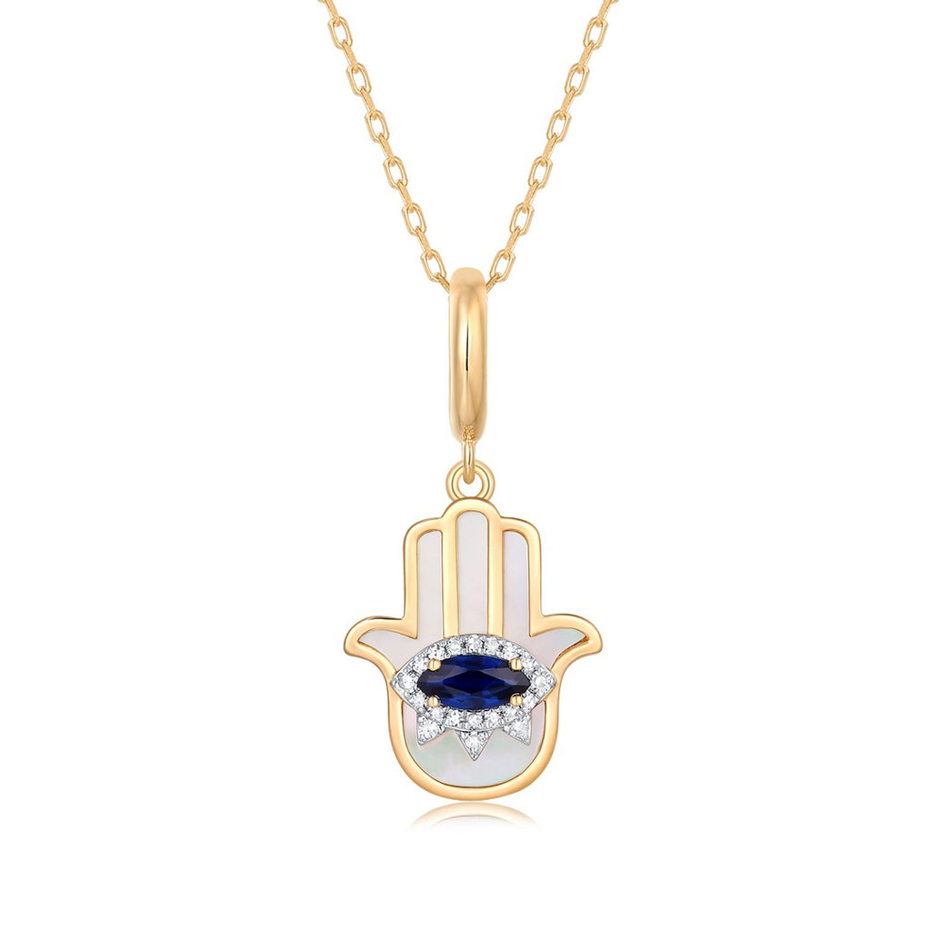CHAR SAPPHIRE MOTHER OF PEARL HAMSA PENDANT NECKLACE