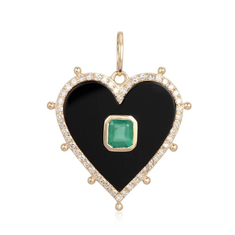 Genuine Black Onyx Heart Pendant Summer Beach Necklace