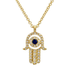 DREW DIAMOND + SAPPHIRE  HAMSA PENDANT NECKLACE