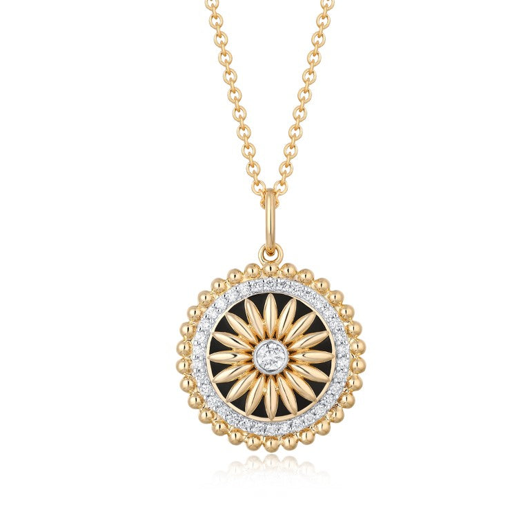 CAPRI BLACK + GOLD ENAMEL FLORAL BURST NECKLACE