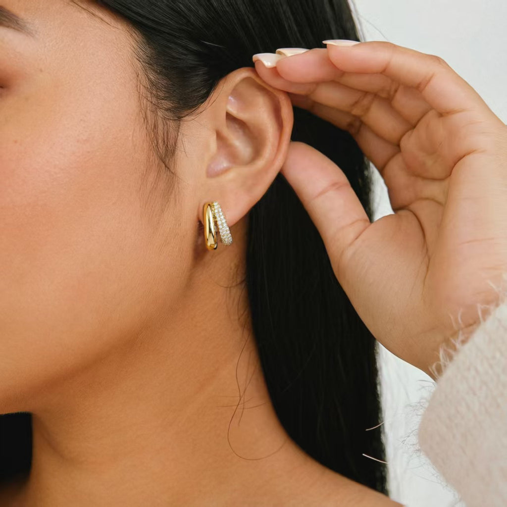 CHLOE JADE OPEN HOOP DIAMOND  EARRINGS