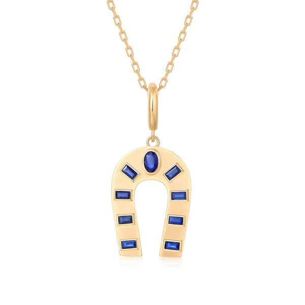 LIVVIE SAPPHIRE + GOLD HORSHOE PENDANT