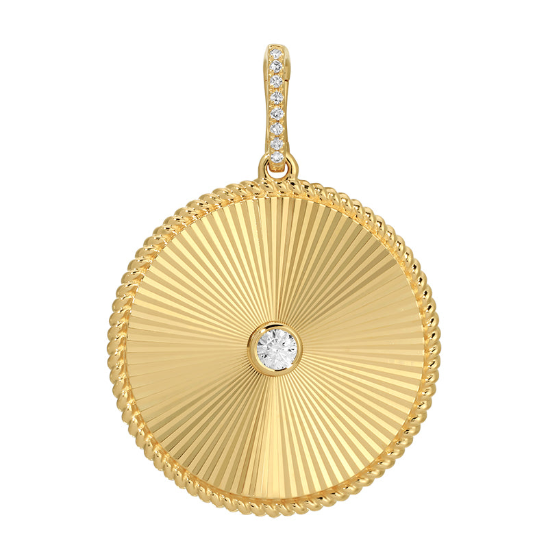 ELIZA FLUTED DISC WITH DIAMOND CENTER - PENDANT