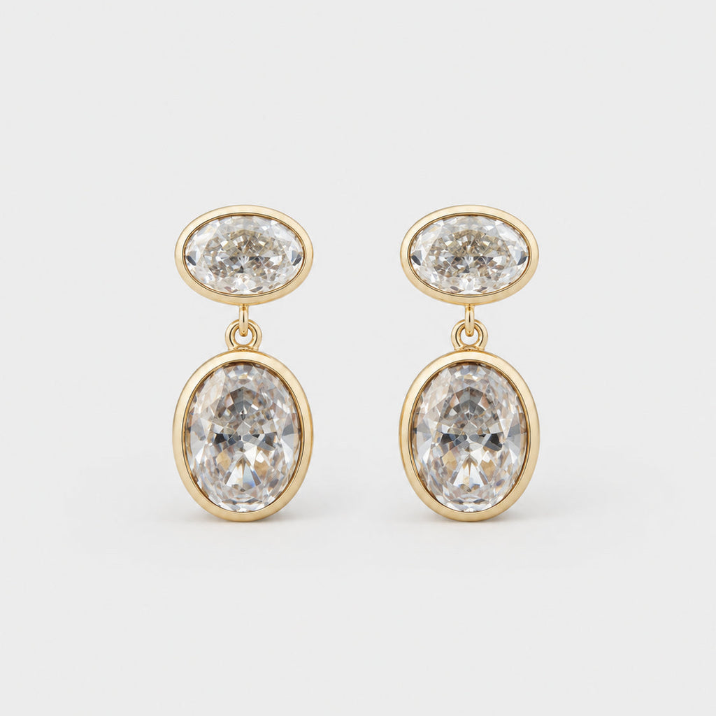 SARI OVAL BEZEL DROP EARRINGS