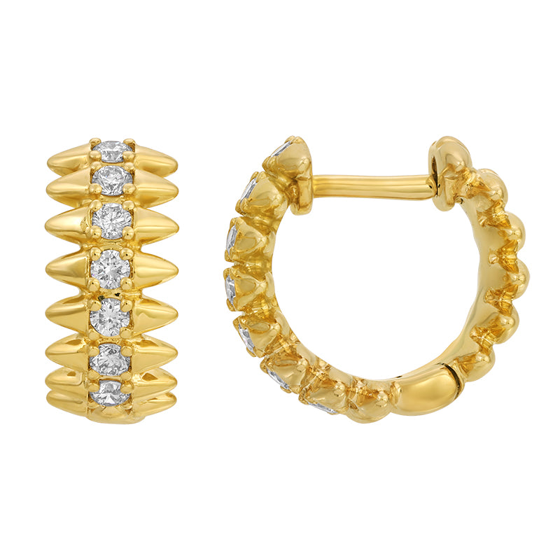 MEME GOLD SPIKE DIAMOND HUGGIE EARRINGS