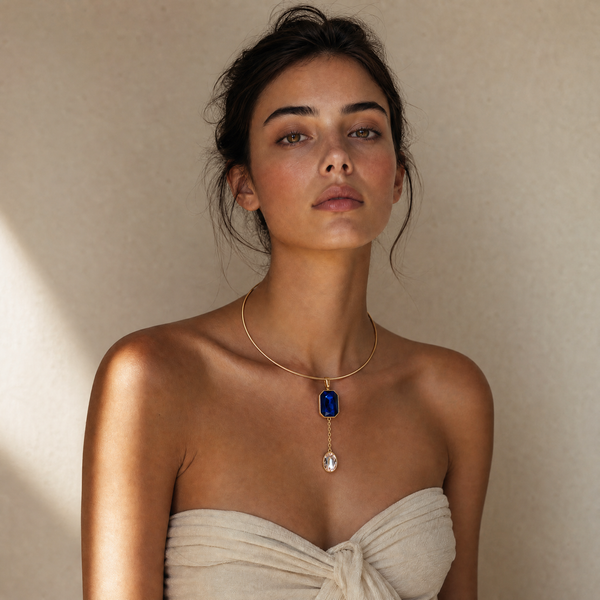 MARLIE  DOUBLE STONE DROP CHAIN DROP NECKLACE