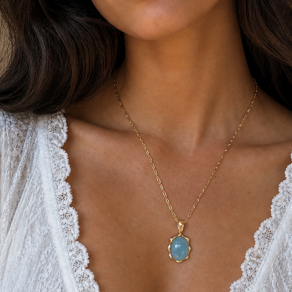 SAMMIE  AMAZONITE BAMBOO PENDANT  NECKLACE