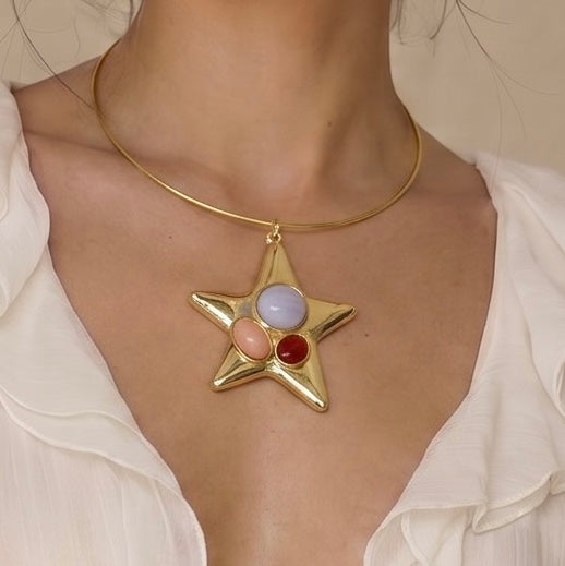 THREE STONE STATEMENT STAR NECKLACE