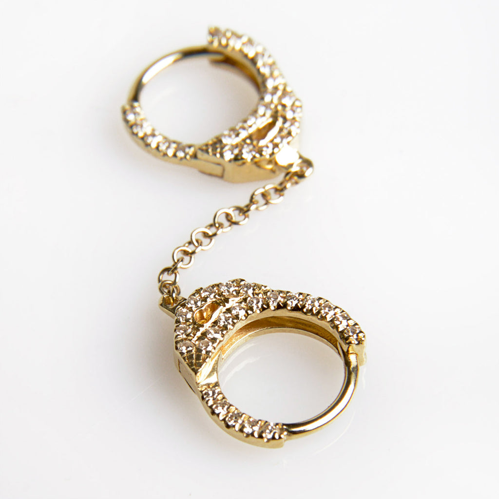 BLAKE Chain HANDCUFF Double Huggie Earrings