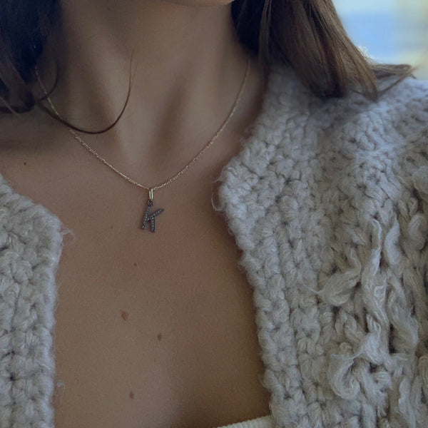 K - BOLD LETTER DIAMOND  INITAL NECKLACE