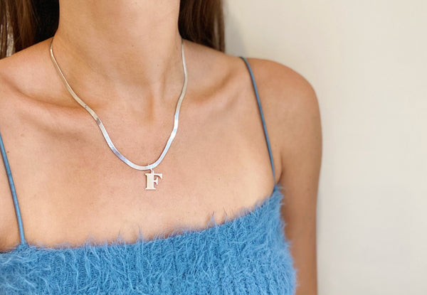 F initial Sterling Silver necklace - .5"