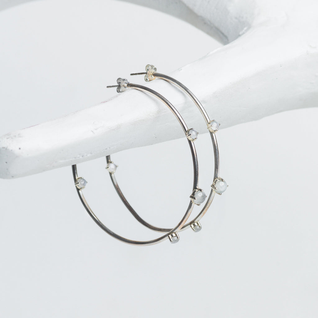 MELINA OPAL -  SILVER HOOP EARRINGS