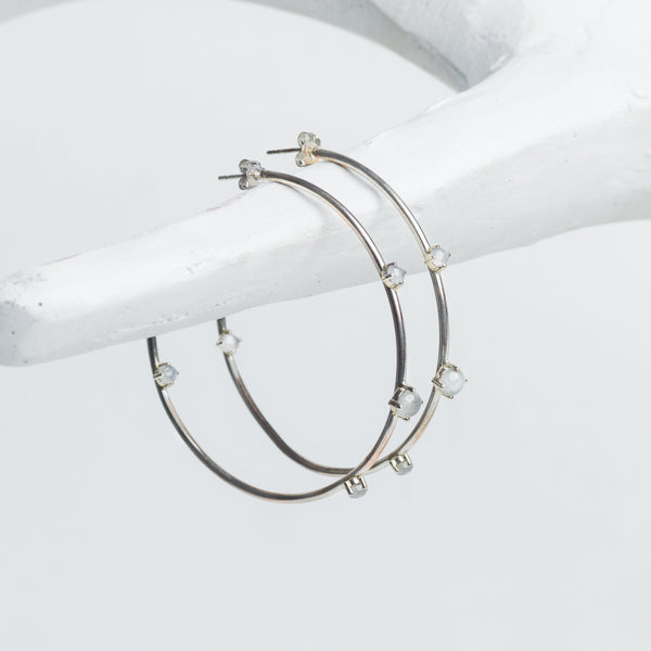 MELINA OPAL -  SILVER HOOP EARRINGS