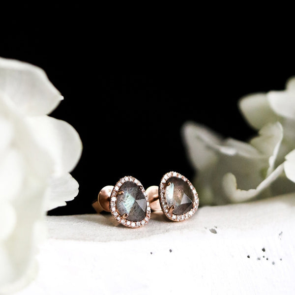 BENN LABRADORITE TRIANGULAR LABRADORITE DIAMOND STUD EARRINGS