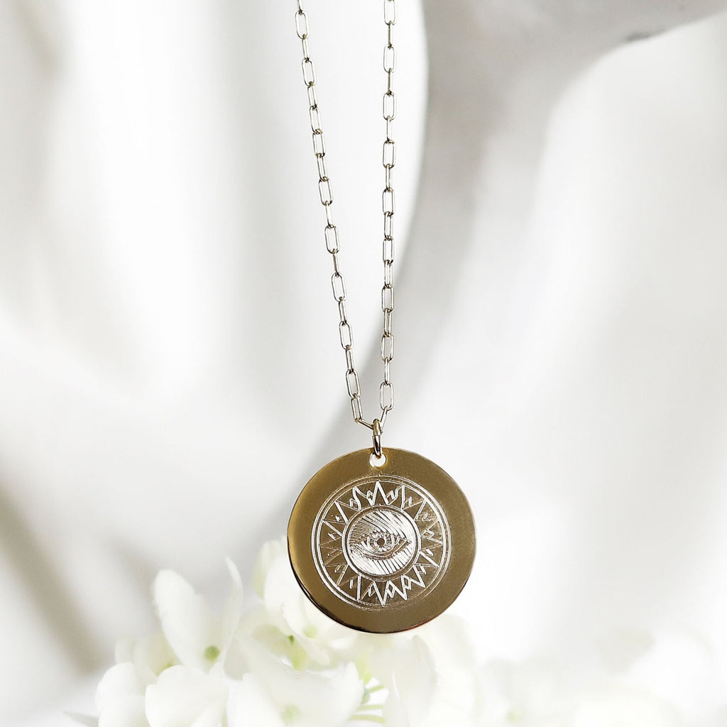 KENZIE EVIL EYE DISC NECKLACE - 1.1/4"
