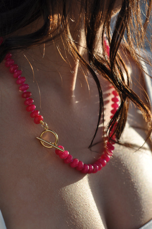 ILA Hot Pink Toggle Beaded Necklace