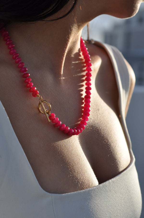 ILA Hot Pink Toggle Beaded Necklace