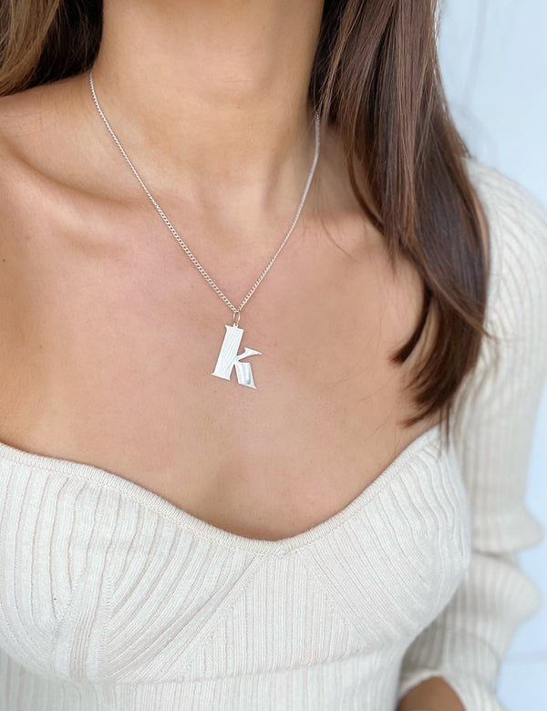 K Sterling Initial Necklace