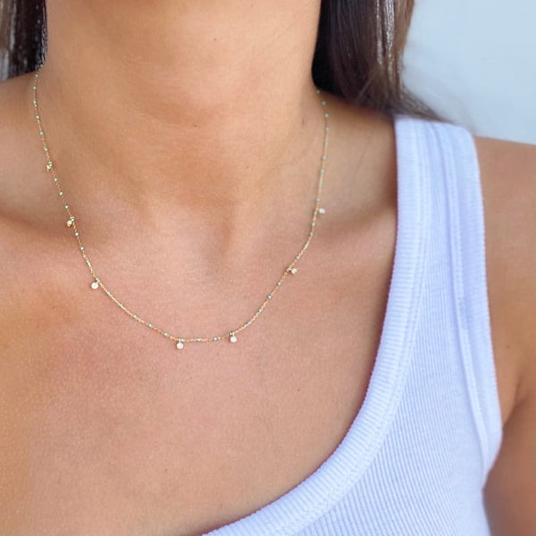 NIVA ENAMEL BEAD + STATIONED CHARMS - NECKLACE