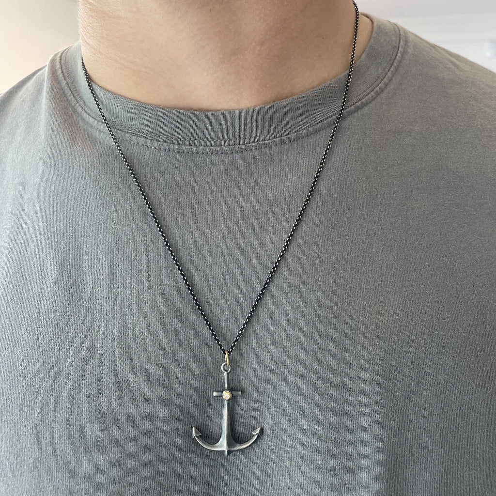 Men's Two Tone Gold Stainless Steel Anchor Pendant Necklace
