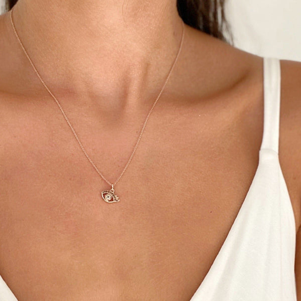 LAUREN EVIL EYE LASHES 14K NECKLACE