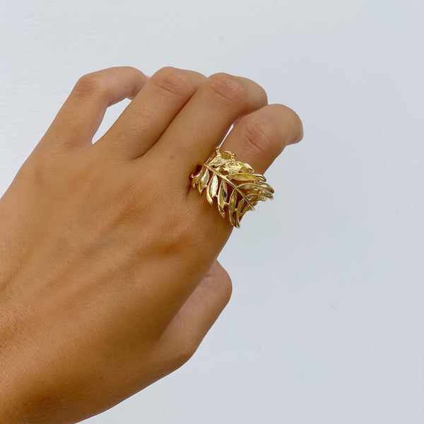 AUTUMN WRAPPED LEAF RING.