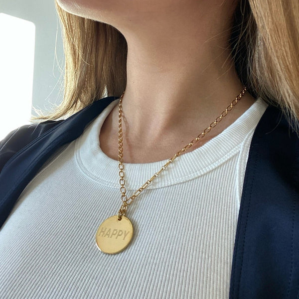 HAPPY  - 1" MANTRA DISC NECKLACE