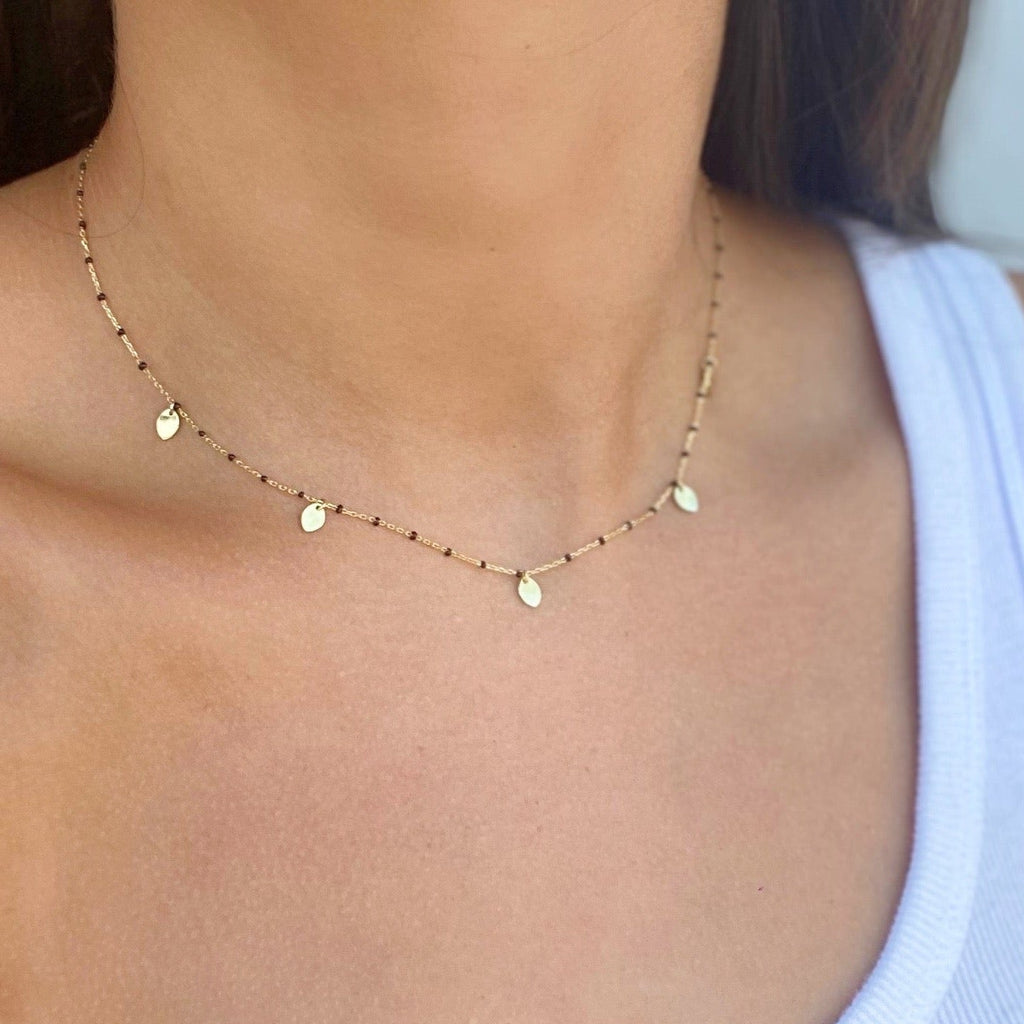 RILEY GOLD LEAF ENAMEL  DROP NECKLACE