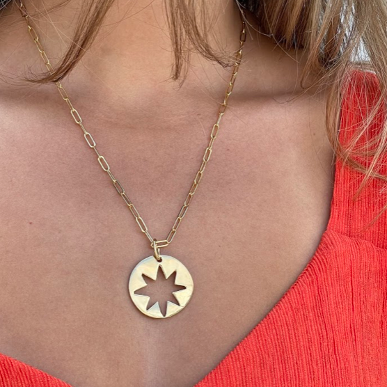 LALUNA Cutout Burst Disc Necklace